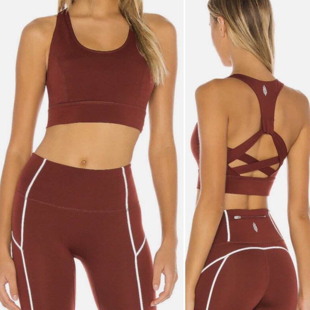 NEW FP Movement Lightning Synergy Crop Sports Bra in burgundy, size S
